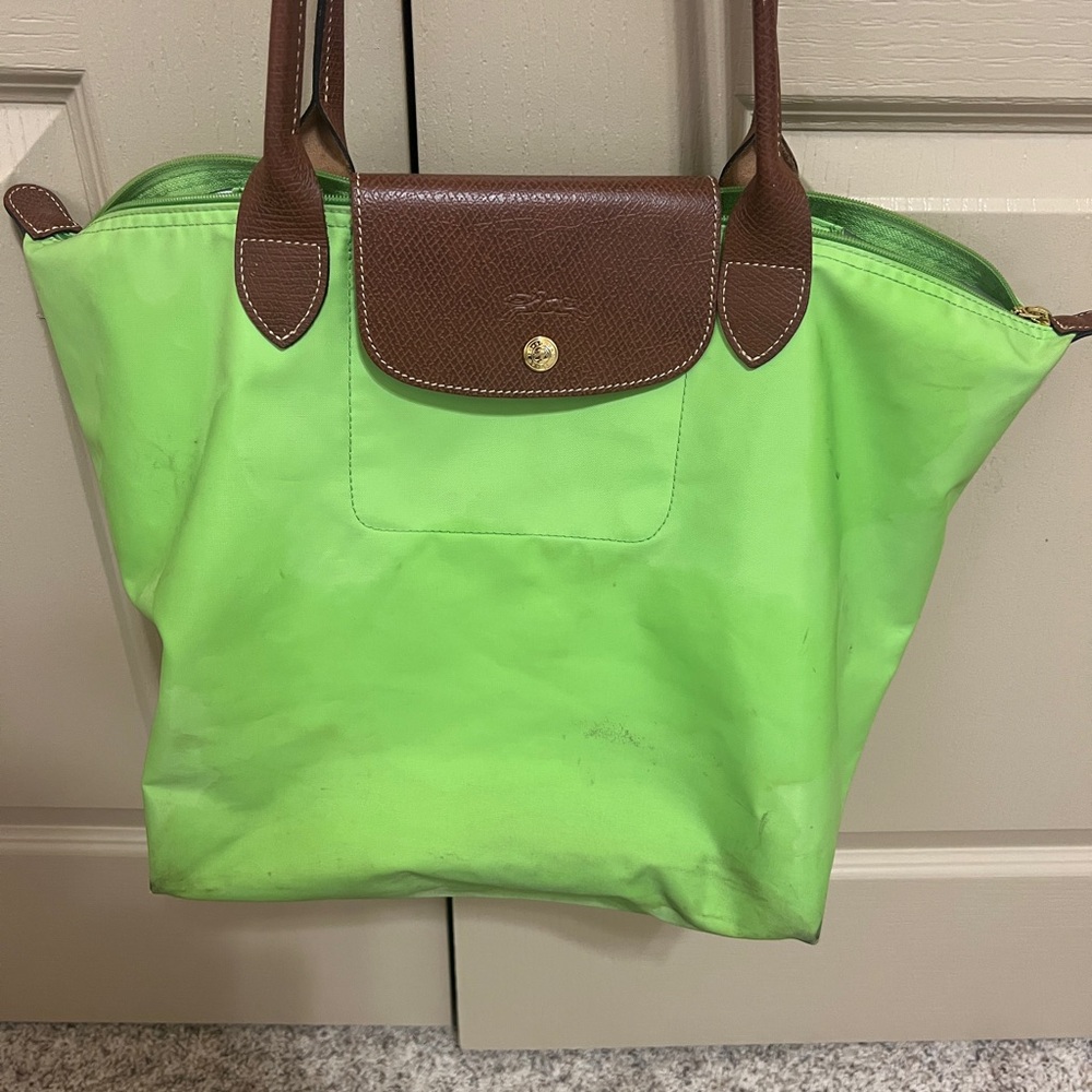 Longchamp Lime Green and Brown Shoulder Bag